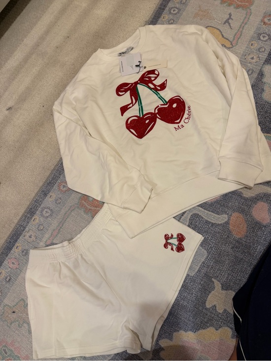 Beach Riot Sweaters - Beach Riot Cream Sweatshirt with Red Glitter Accent